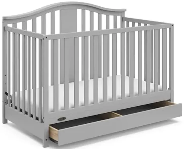 Graco Solano 4-in-1 Convertible Crib with Drawer (Pebble Gray) – GREENGUARD Gold Certified, Includes Full-Size Nursery Storage Drawer