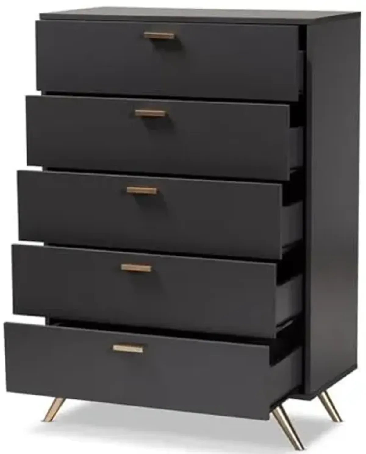 Baxton Studio Kelson Modern and Contemporary Dark Grey and Gold Finished Wood 5-Drawer Chest