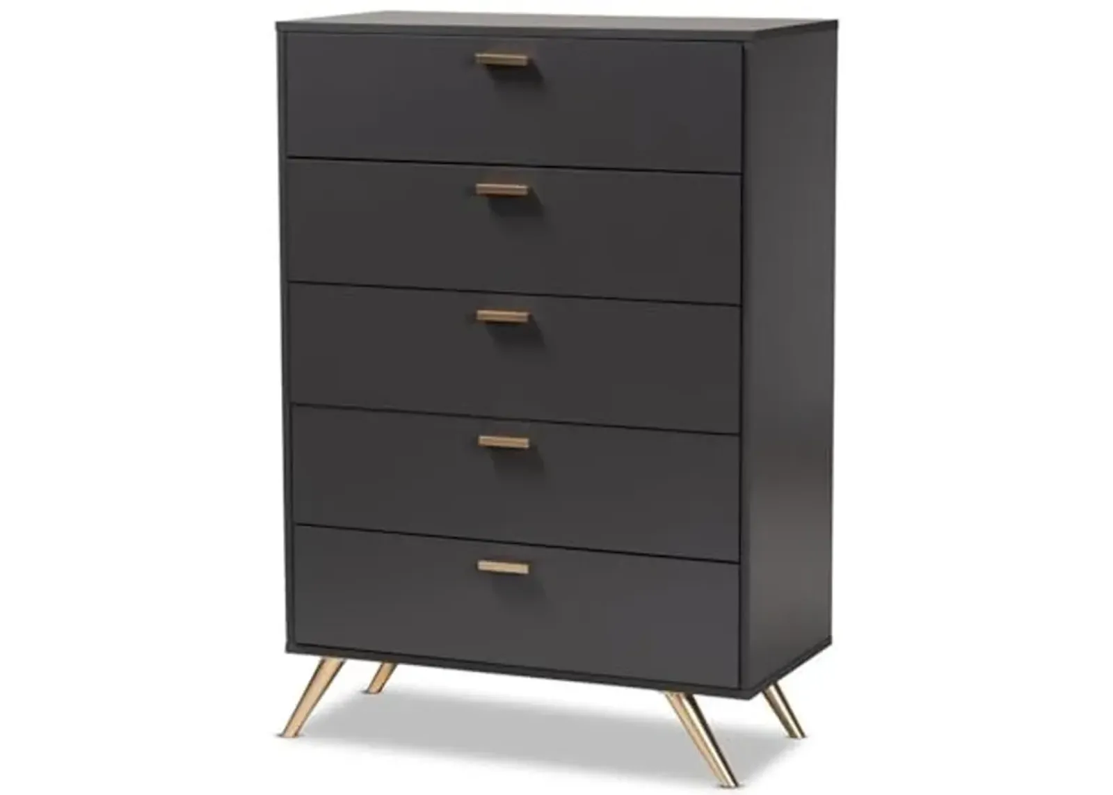 Baxton Studio Kelson Chest, 5-Drawer, Dark Grey/Gold