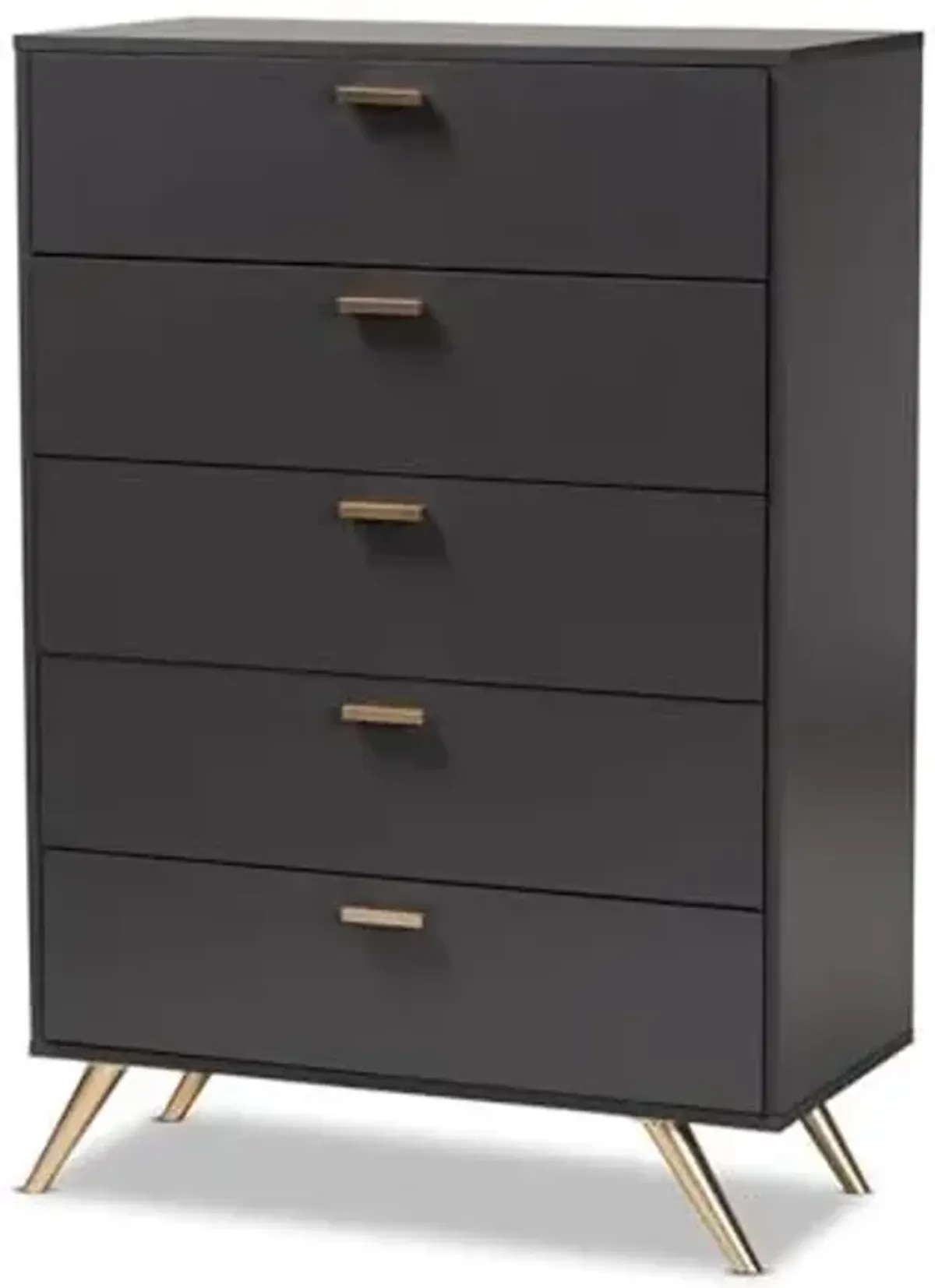 Baxton Studio Kelson Modern and Contemporary Dark Grey and Gold Finished Wood 5-Drawer Chest
