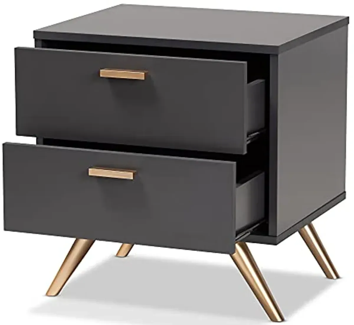 Baxton Studio Kelson Modern and Contemporary Dark Grey and Gold Finished Wood 2-Drawer Nightstand