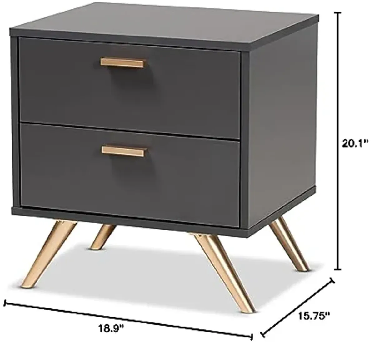 Baxton Studio Kelson Modern and Contemporary Dark Grey and Gold Finished Wood 2-Drawer Nightstand