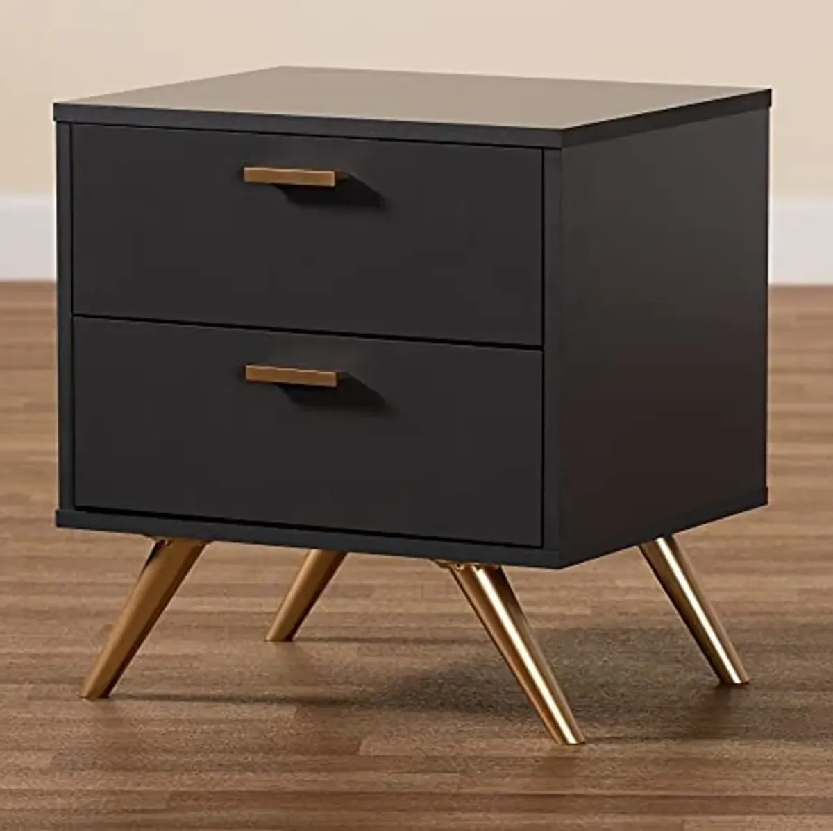 Baxton Studio Kelson Modern and Contemporary Dark Grey and Gold Finished Wood 2-Drawer Nightstand