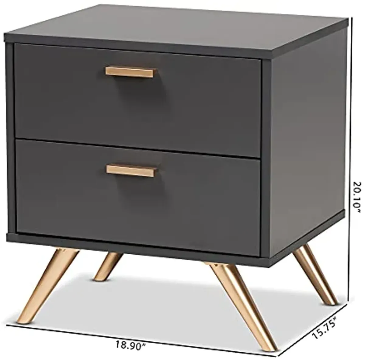 Baxton Studio Kelson Modern and Contemporary Dark Grey and Gold Finished Wood 2-Drawer Nightstand