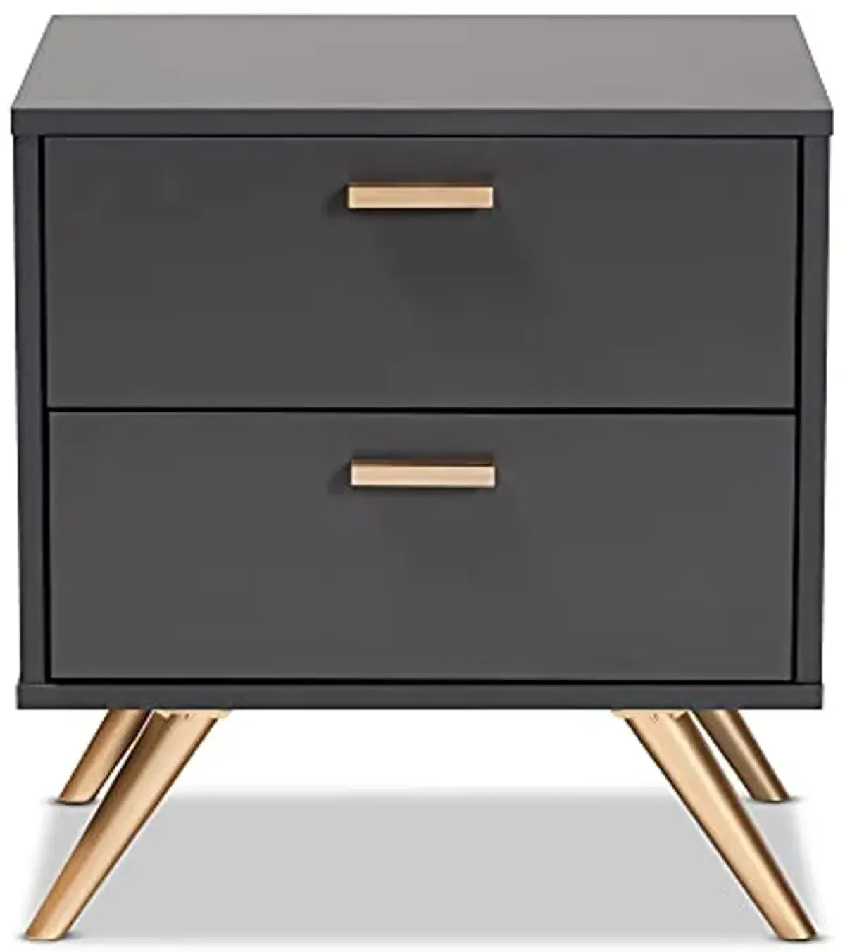 Baxton Studio Kelson Modern and Contemporary Dark Grey and Gold Finished Wood 2-Drawer Nightstand