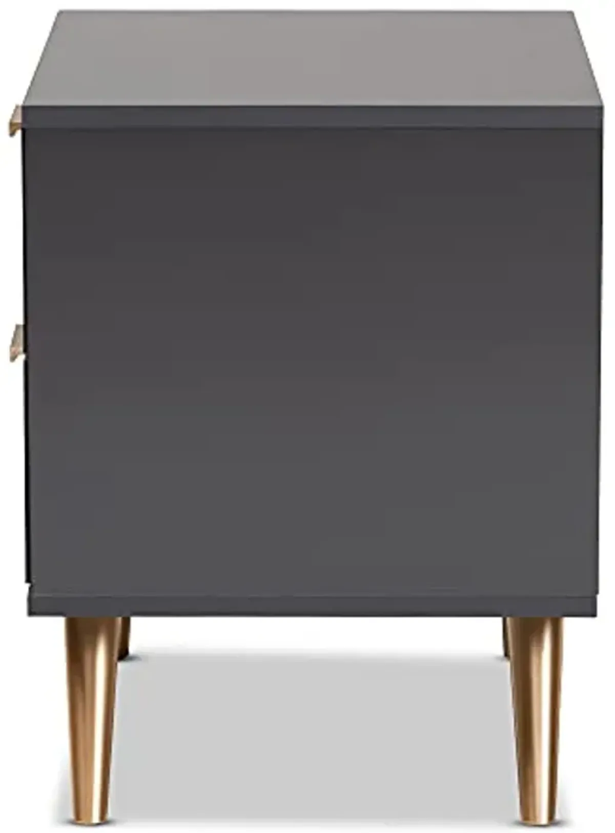 Baxton Studio Kelson Modern and Contemporary Dark Grey and Gold Finished Wood 2-Drawer Nightstand