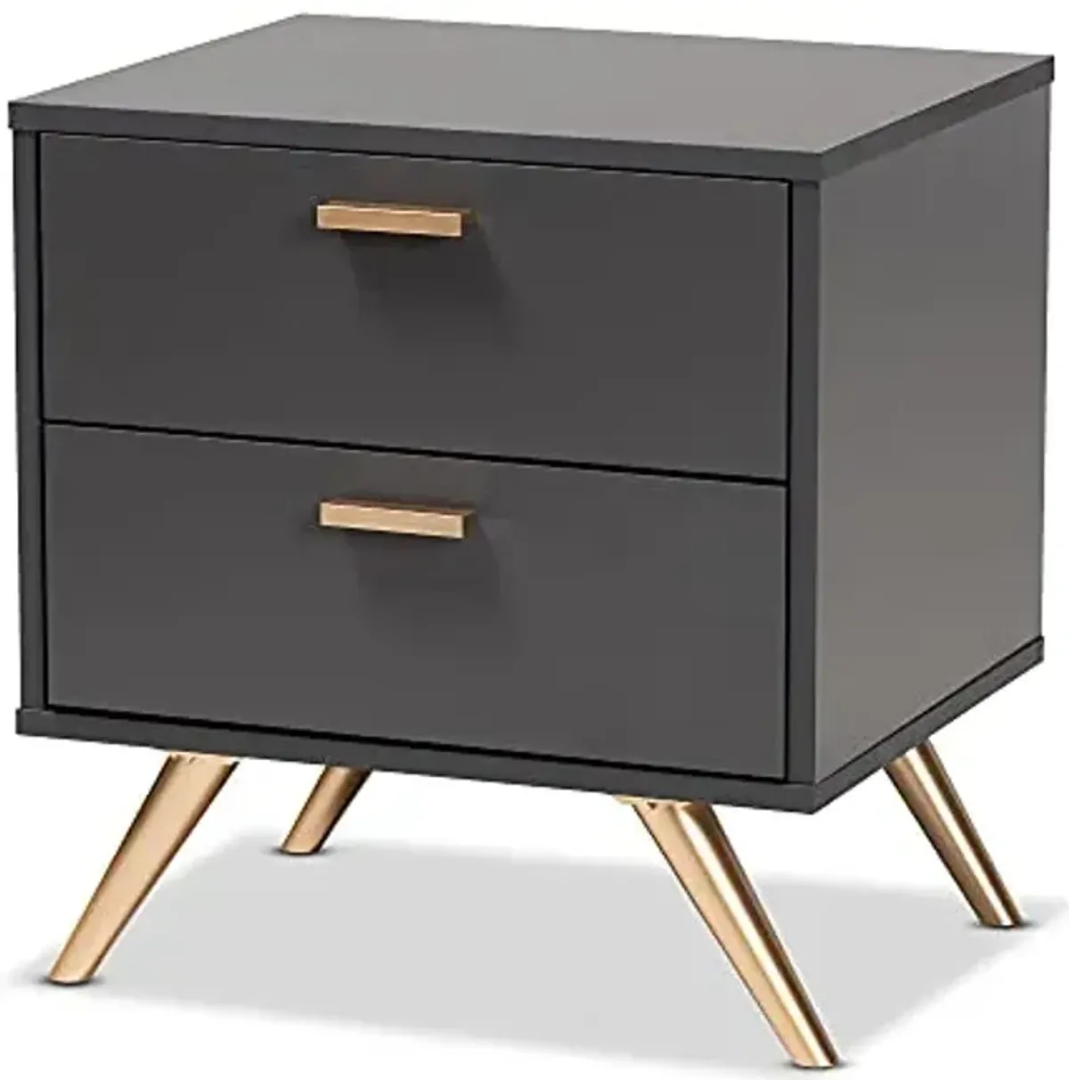 Baxton Studio Kelson Modern and Contemporary Dark Grey and Gold Finished Wood 2-Drawer Nightstand