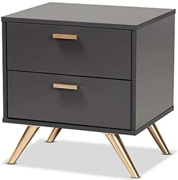 Baxton Studio Kelson Modern and Contemporary Dark Grey and Gold Finished Wood 2-Drawer Nightstand