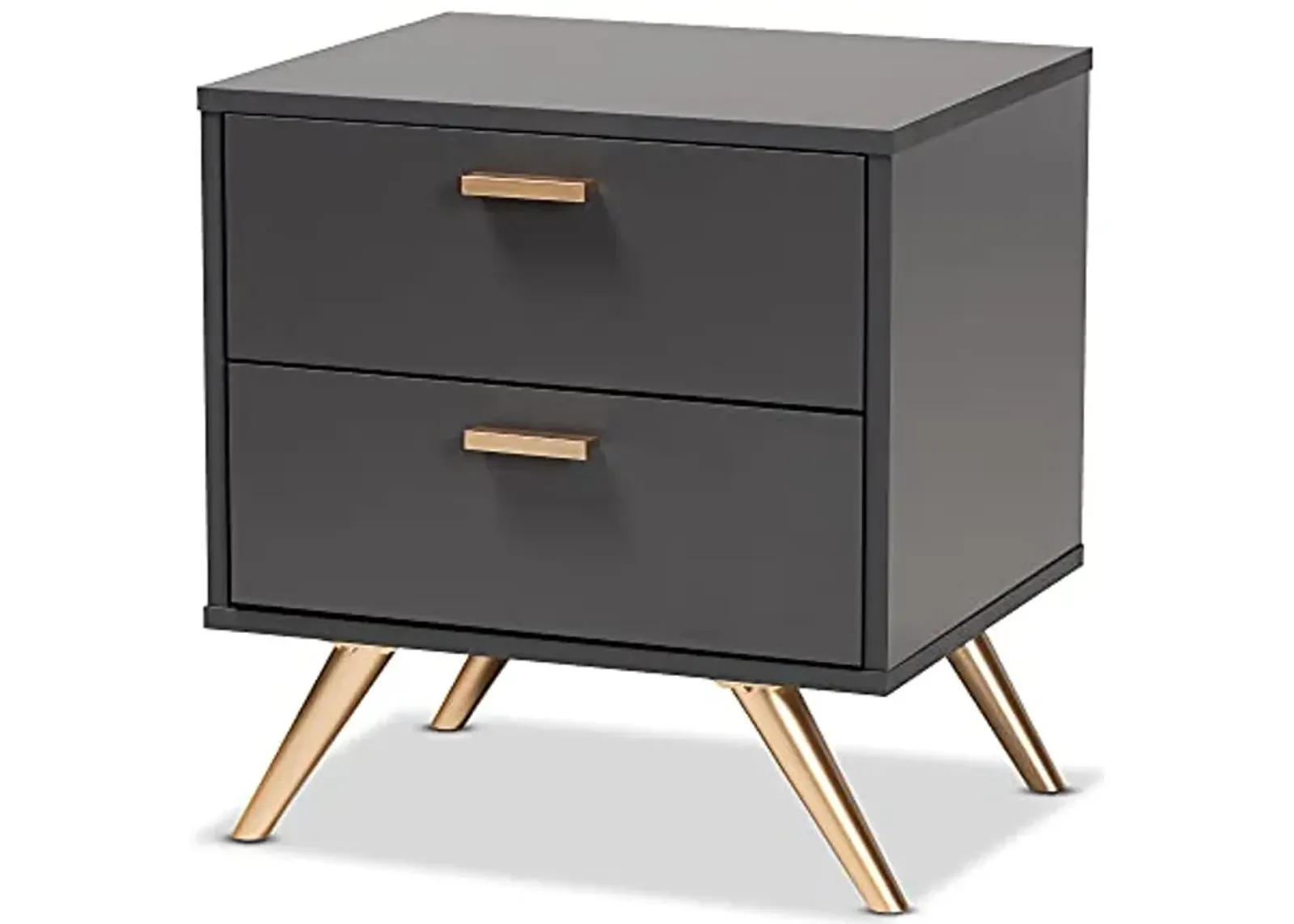 Baxton Studio Kelson Modern and Contemporary Dark Grey and Gold Finished Wood 2-Drawer Nightstand