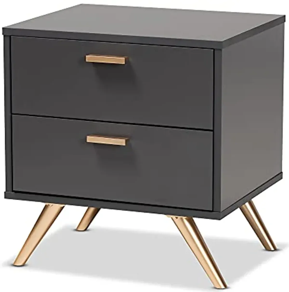 Baxton Studio Kelson Modern and Contemporary Dark Grey and Gold Finished Wood 2-Drawer Nightstand