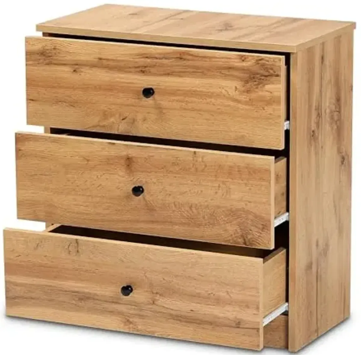 Baxton Studio Decon 25.6-inch High 3-Drawer Chest, Oak Brown