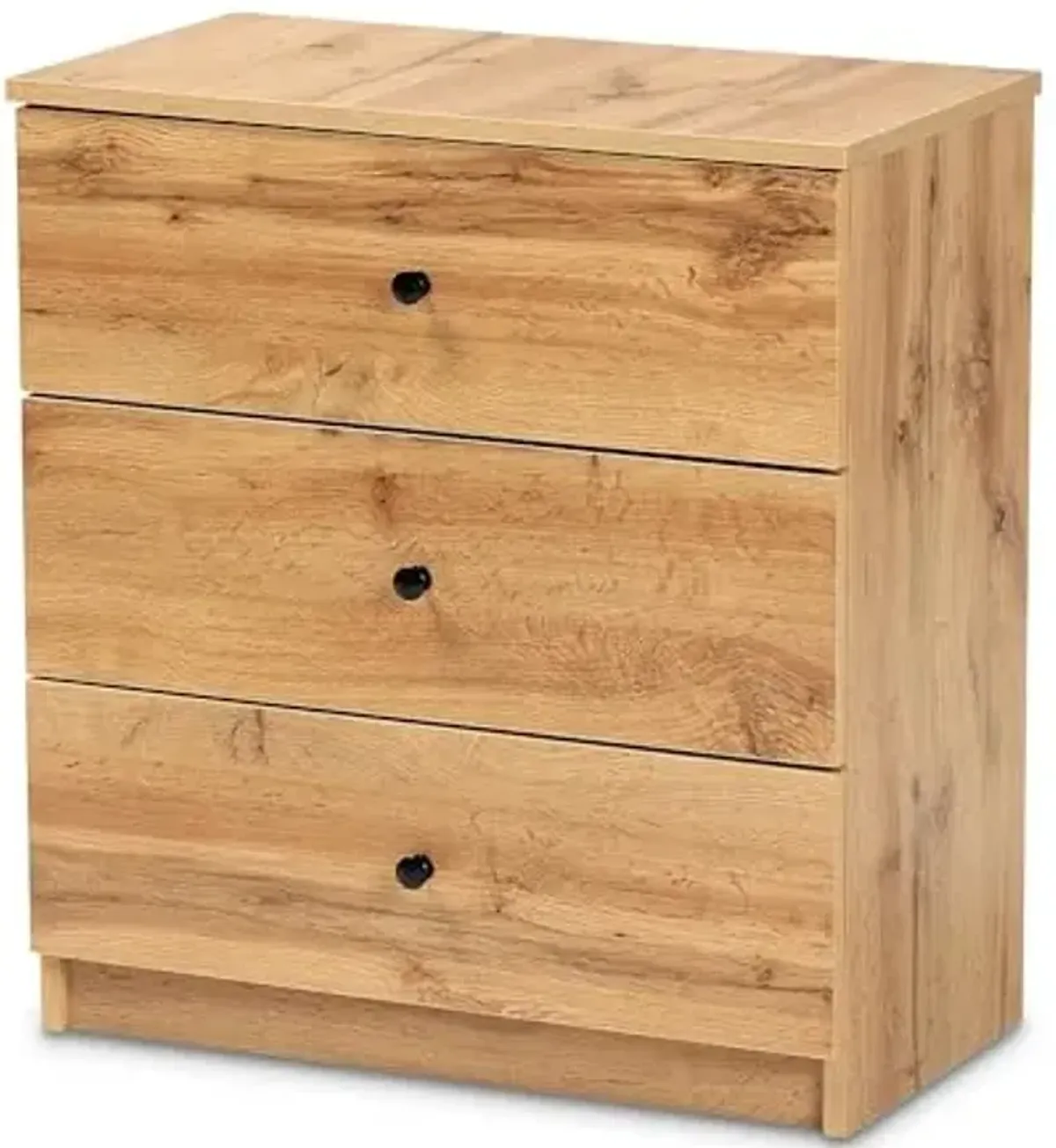 Baxton Studio Decon 25.6-inch High 3-Drawer Chest, Oak Brown