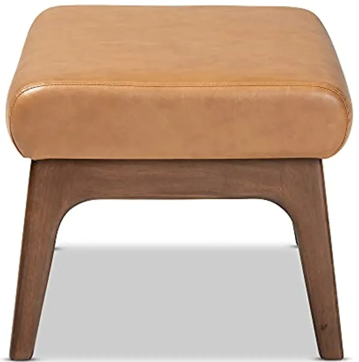 Baxton Studio Bianca Mid-Century Modern Walnut Brown Finished Wood and Tan Faux Leather Effect Ottoman