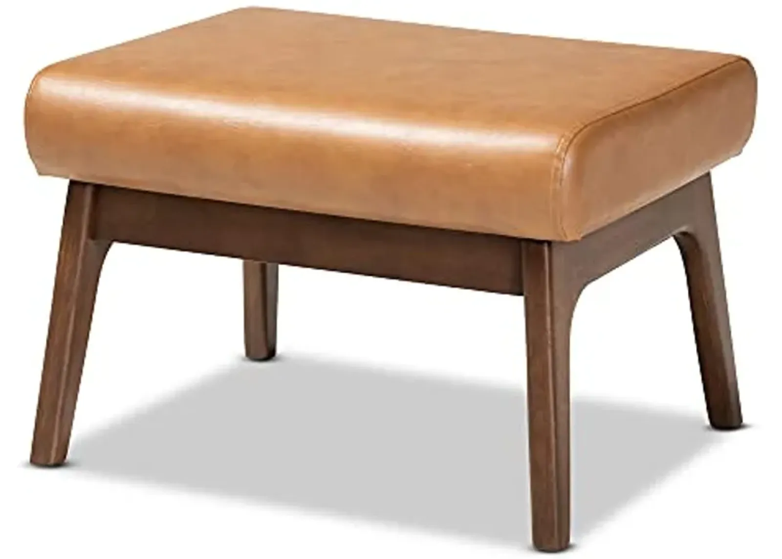 Baxton Studio Bianca Mid-Century Modern Walnut Brown Finished Wood and Tan Faux Leather Effect Ottoman