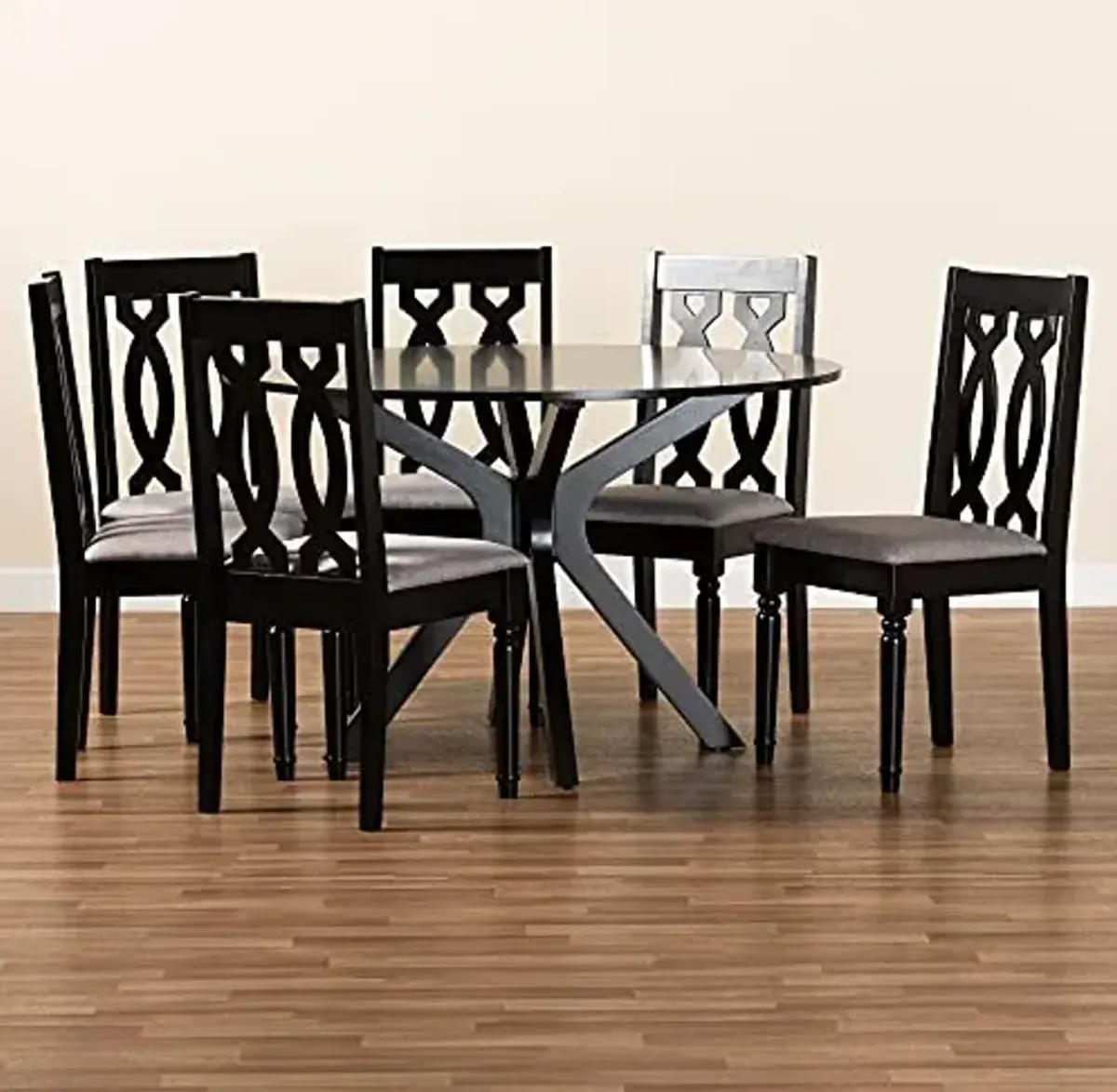 Baxton Studio Callie Modern and Contemporary Grey Fabric Upholstered and Dark Brown Finished Wood 7-Piece Dining Set