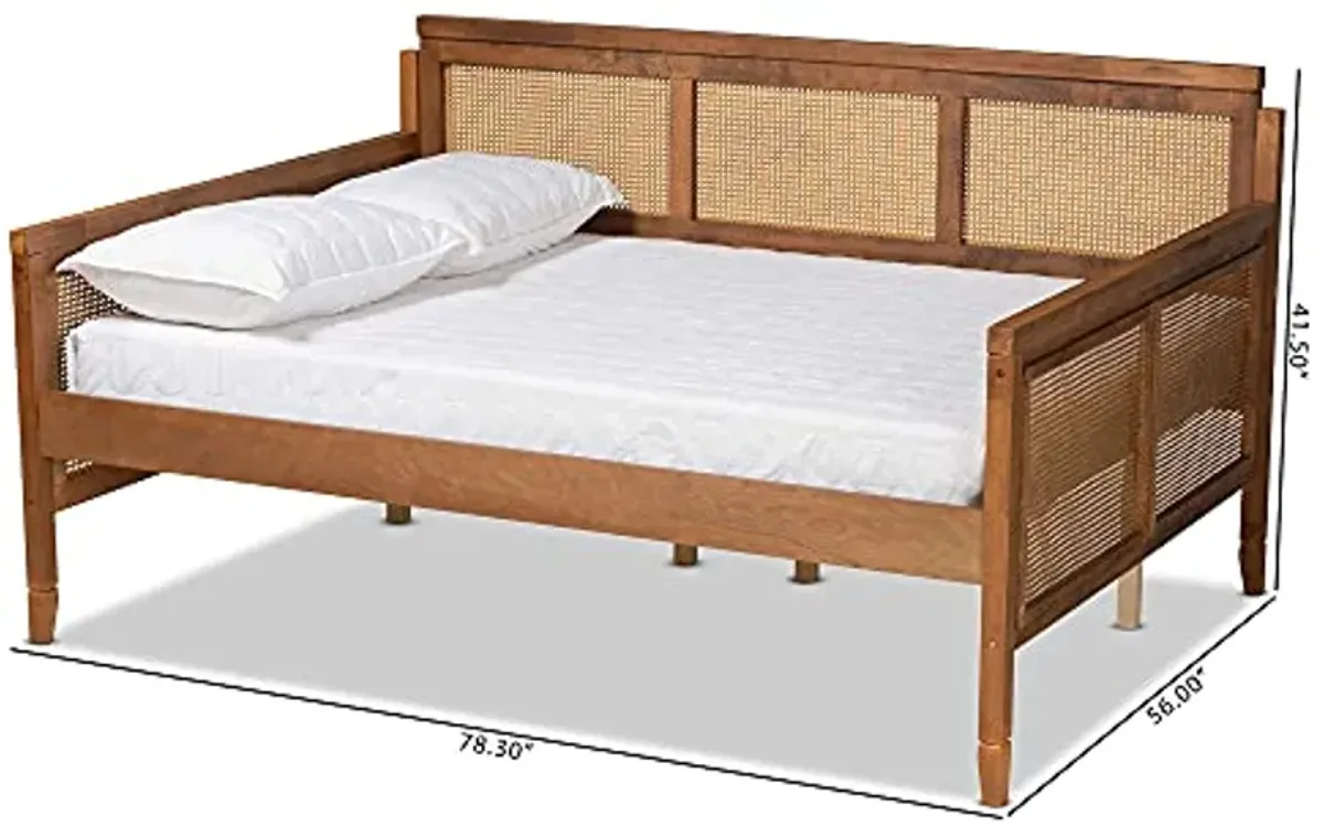 Baxton Studio Toveli Vintage French Inspired Ash Walnut Finished Wood and Synthetic Rattan Full Size Daybed