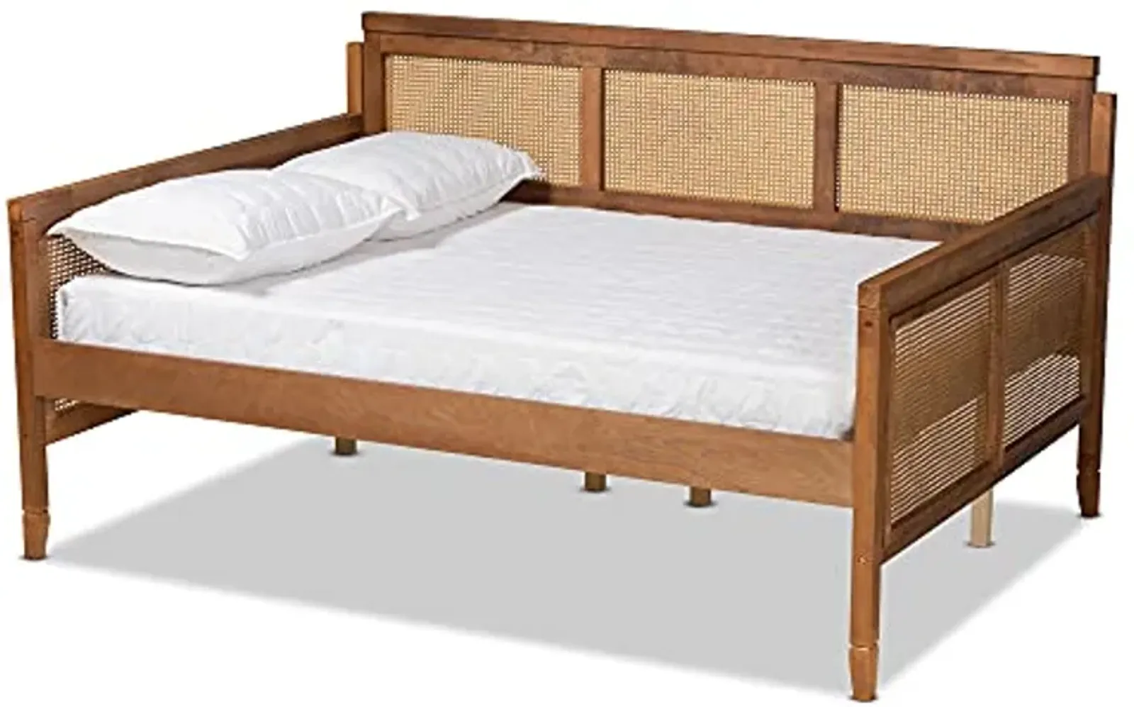 Baxton Studio Toveli Vintage French Inspired Ash Walnut Finished Wood and Synthetic Rattan Full Size Daybed