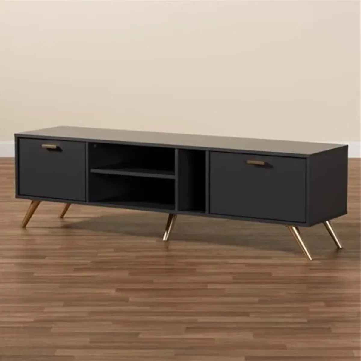 Baxton Studio Kelson TV Stand, Dark Grey/Gold