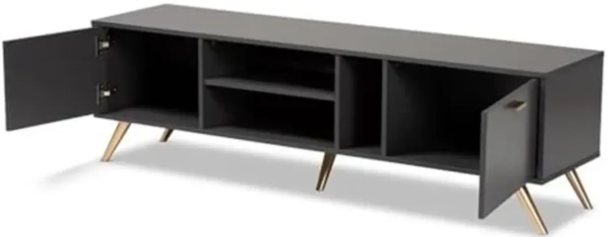 Baxton Studio Kelson TV Stand, Dark Grey/Gold