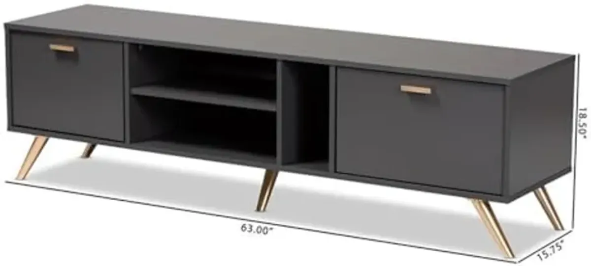 Baxton Studio Kelson TV Stand, Dark Grey/Gold