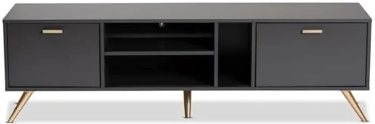 Baxton Studio Kelson TV Stand, Dark Grey/Gold