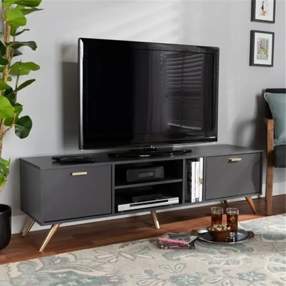 Baxton Studio Kelson TV Stand, Dark Grey/Gold