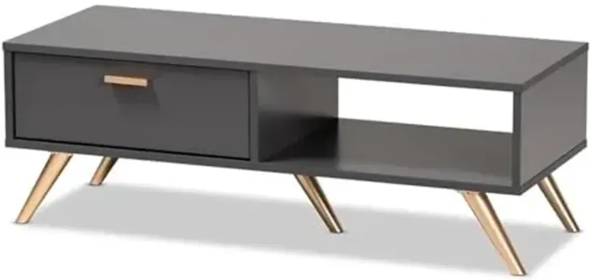 Baxton Studio Kelson Modern and Contemporary Dark Grey and Gold Finished Wood Coffee Table