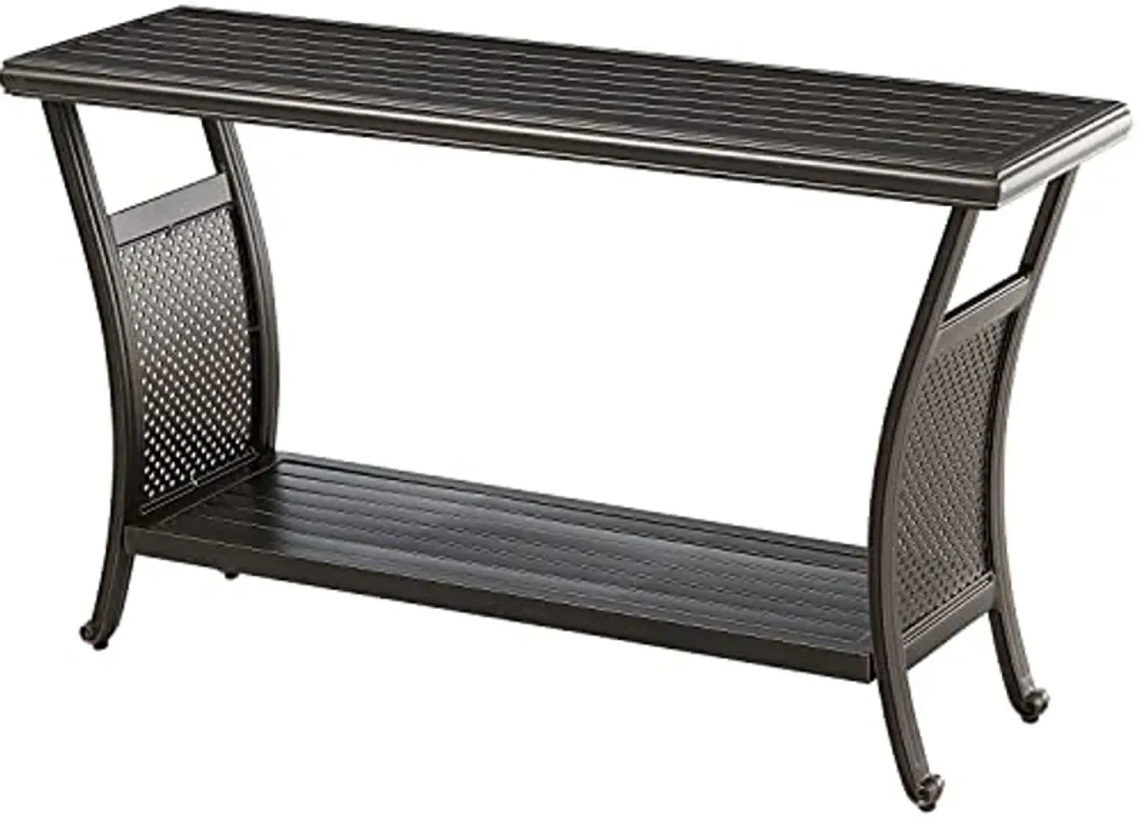 Hanover Traditions Outdoor Patio 50" Slat Top Console Table, 2 Shelf, Brushed Bronze Finish, Rust-Resistant, All-Weather