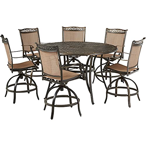 Hanover Fontana 7-Piece Outdoor High-Dining Patio Set, 6 Sling Swivel ...