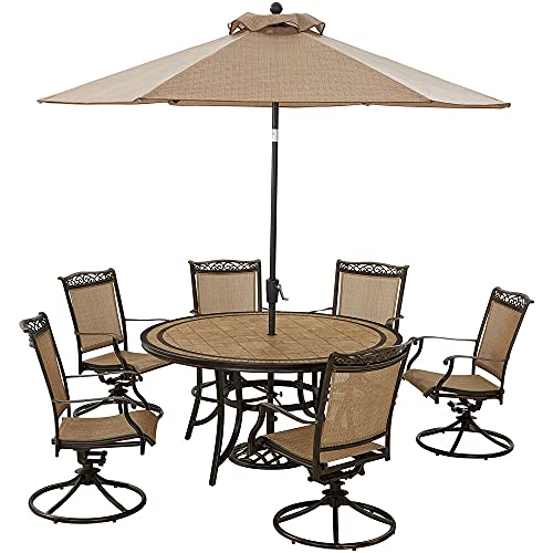 Hanover Fontana 7-Piece Outdoor Patio Dining Set, 6 Sling Swivel Rocker ...