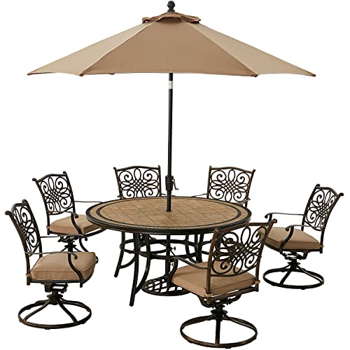 Hanover Monaco 7Piece Outdoor Patio Dining Set, 6 Cushioned Swivel