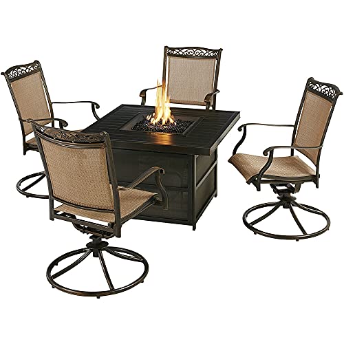 Hanover Fontana 5-Piece Outdoor Patio Fire Pit Seating Set, 4 Sling ...