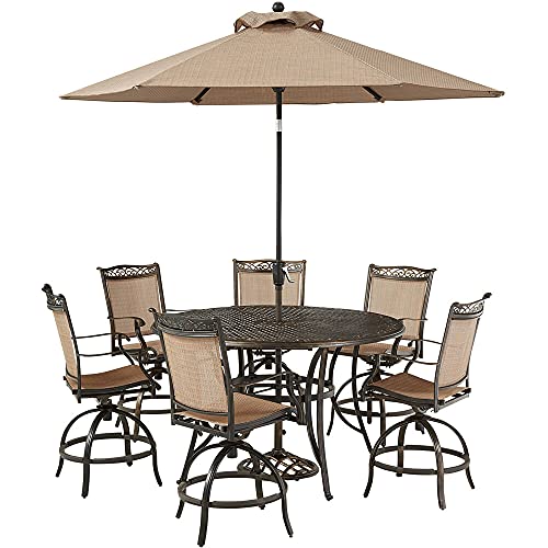 Hanover Fontana 7Piece Outdoor HighDining Patio Set, 6 Sling Swivel