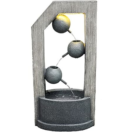 40-in. 3-Tier Modern Art Indoor or Outdoor Garden Fountain with LED Lights for Patio, Deck, Porch