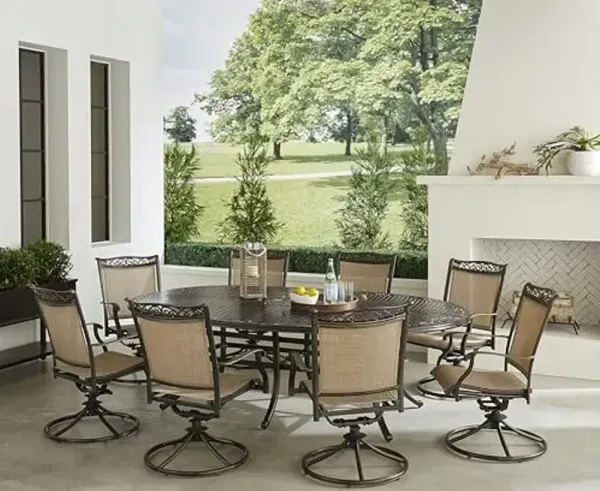 Hanover Fontana 9-Piece Patio Dining Set with 8 Sling Swivel Rocker Chairs and 95" x 60" Oval Cast Aluminum Outdoor Table, Rust and Weather Resistant Outdoor Dining Set, Brushed Bronze