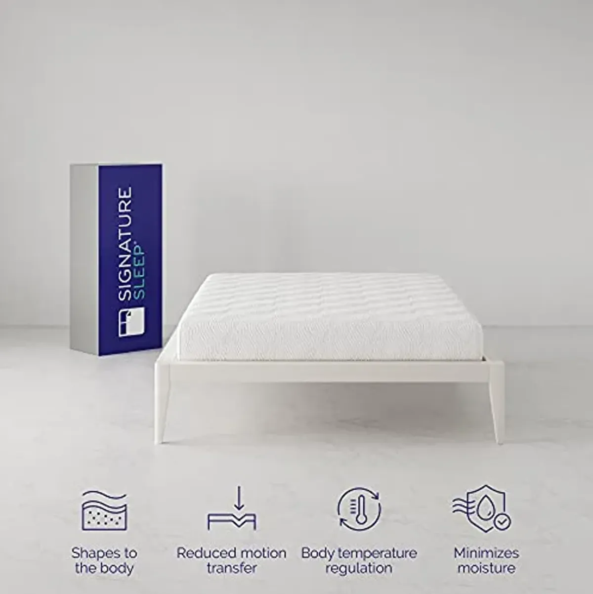 Signature Sleep Italian Made Memoir 8" Charcoal Memory Foam Mattress, Medium-Firm Support, Bed-in-a-Box, Queen