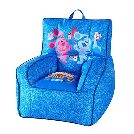 Idea Nuova Nickelodeon Blue's Clues Toddler Nylon Bean Bag Chair with Piping & Top Carry Handle, Large
