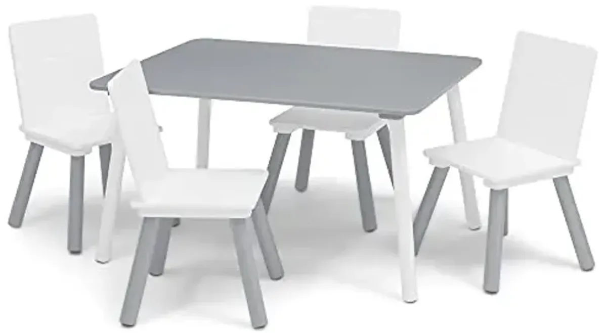 Delta Children Kids Table and Chair Set (4 Chairs Included) - Ideal for Arts & Crafts, Snack Time, Homeschooling, Homework & More, Grey/White