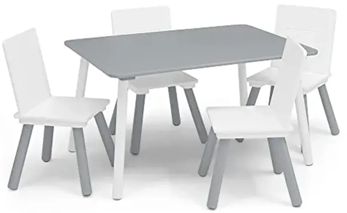 Delta Children Kids Table and Chair Set (4 Chairs Included) - Ideal for Arts & Crafts, Snack Time, Homeschooling, Homework & More, Grey/White