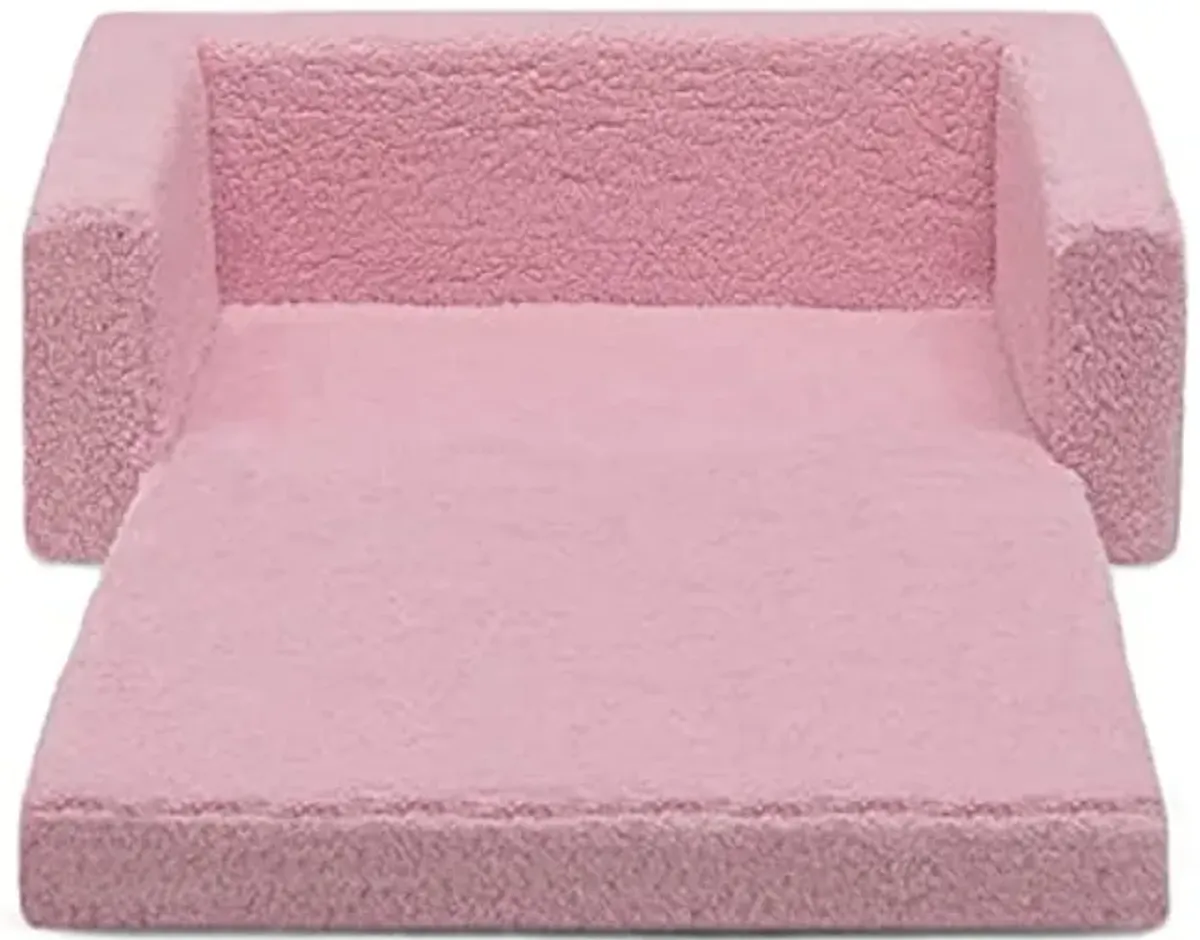 Delta Children Cozee Flip-Out Sherpa 2-in-1 Convertible Sofa to Lounger for Kids, Pink