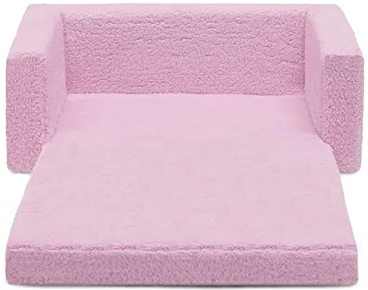 Delta Children Cozee Flip-Out Sherpa 2-in-1 Convertible Sofa to Lounger for Kids, Pink