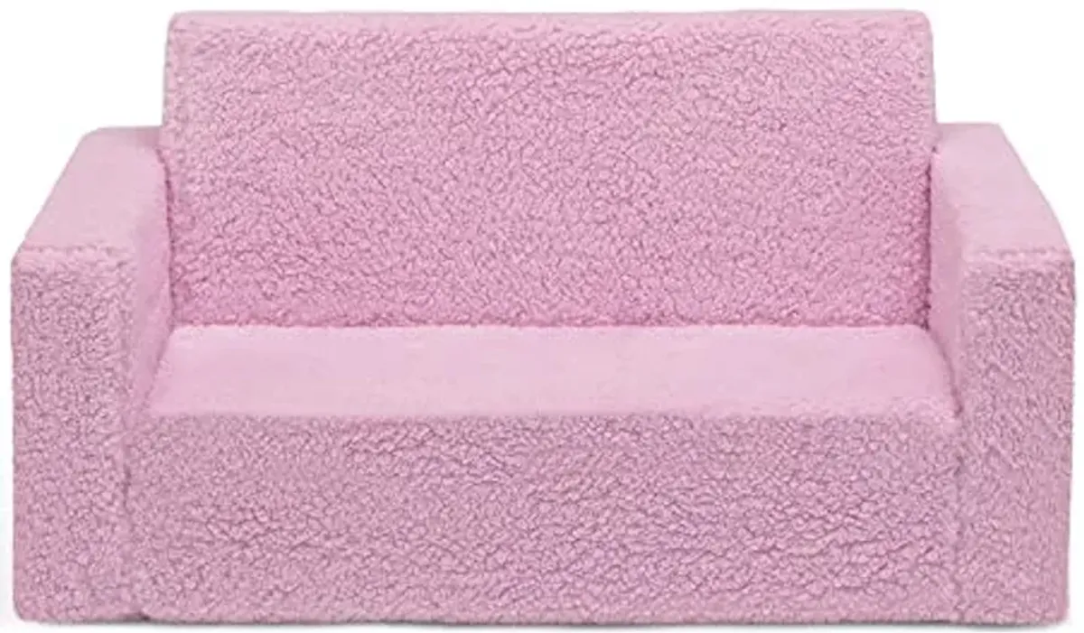 Delta Children Cozee Flip-Out Sherpa 2-in-1 Convertible Sofa to Lounger for Kids, Pink