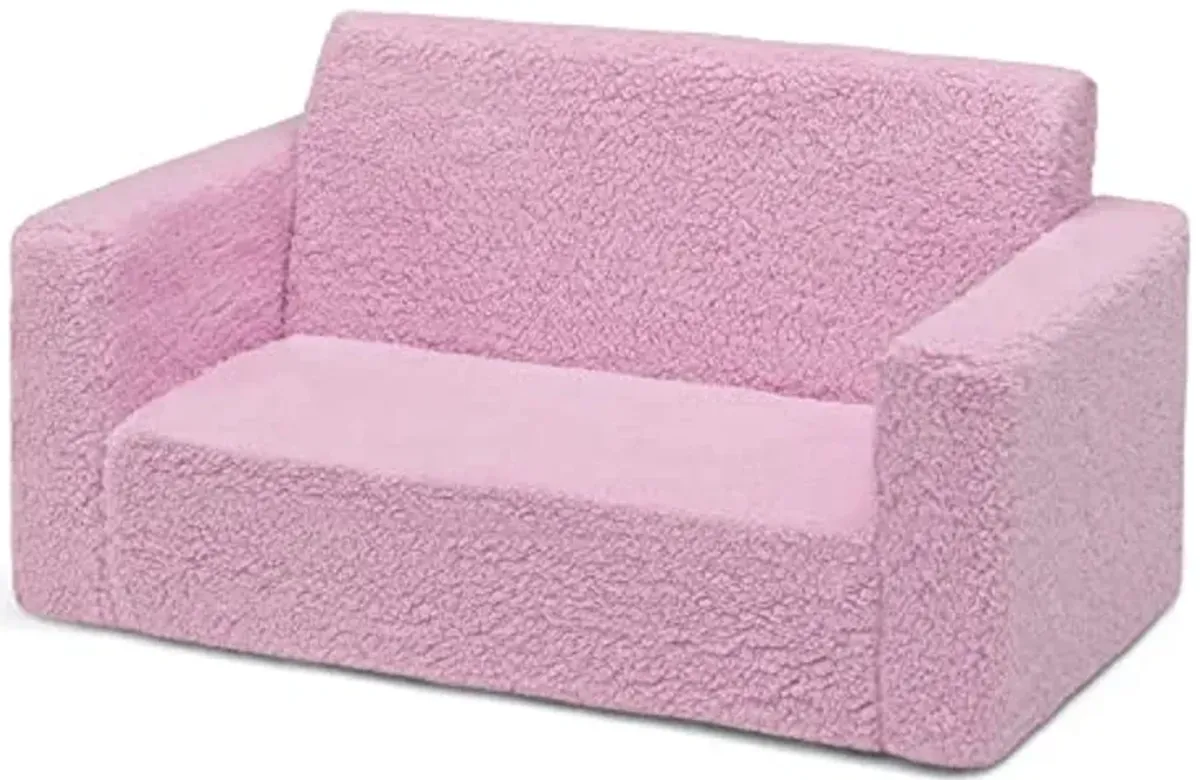 Delta Children Cozee Flip-Out Sherpa 2-in-1 Convertible Sofa to Lounger for Kids, Pink