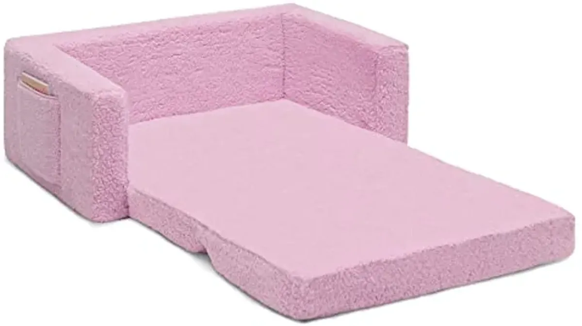 Delta Children Cozee Flip-Out Sherpa 2-in-1 Convertible Sofa to Lounger for Kids, Pink