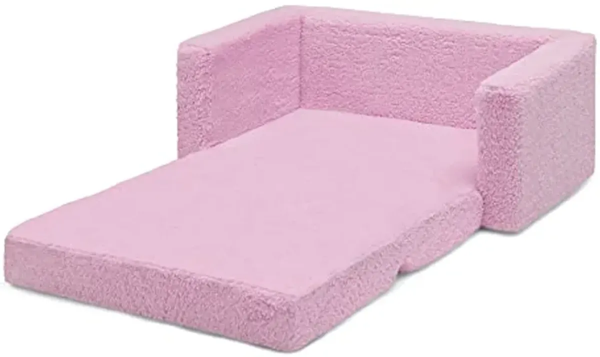 Delta Children Cozee Flip-Out Sherpa 2-in-1 Convertible Sofa to Lounger for Kids, Pink