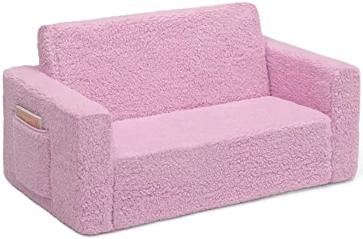 Delta Children Cozee Flip-Out Sherpa 2-in-1 Convertible Sofa to Lounger for Kids, Pink