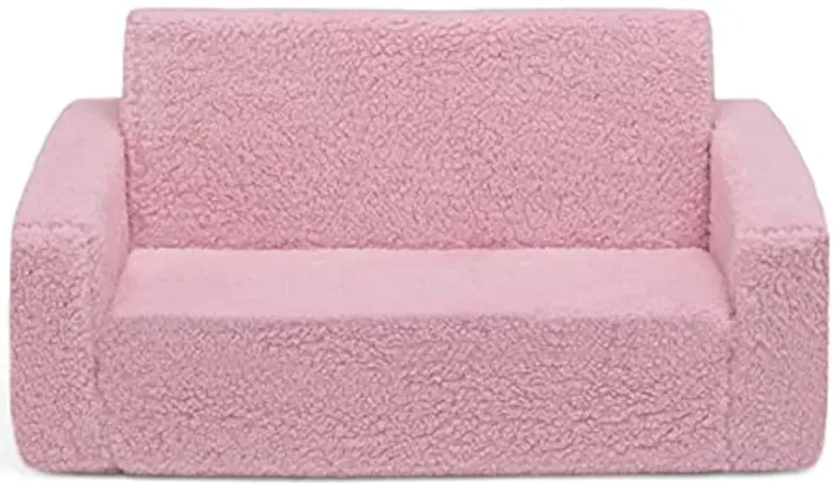 Delta Children Cozee Flip-Out Sherpa 2-in-1 Convertible Sofa to Lounger for Kids, Pink