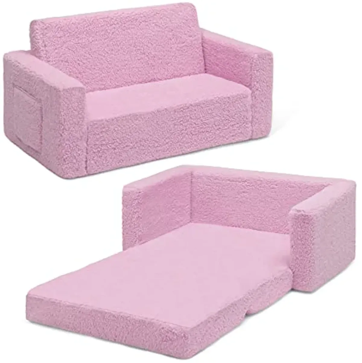 Delta Children Cozee Flip-Out Sherpa 2-in-1 Convertible Sofa to Lounger for Kids, Pink