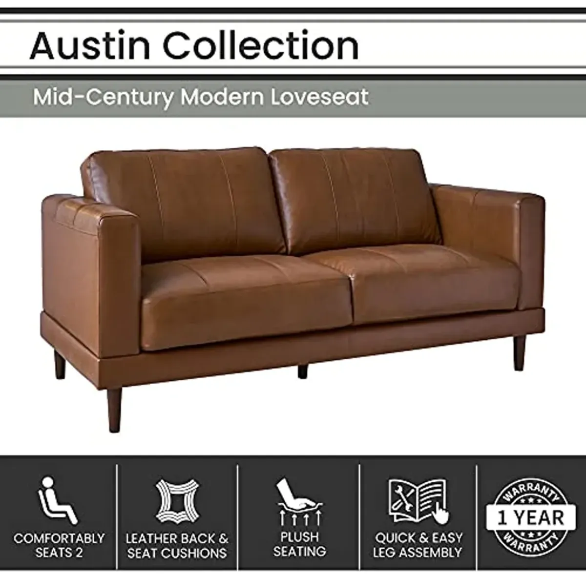 Hanover Dark Tan, Austin 61-in. Leather Loveseat, HUP003LS-TN, 34.000