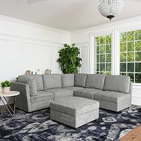 Abbyson Living Fabric Upholstered 6-Piece Modular Sectional Sofa with Coordinating Ottoman, Grey